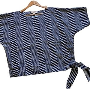 Michael Kors Navy & White Chevron Batwing Top – Size L